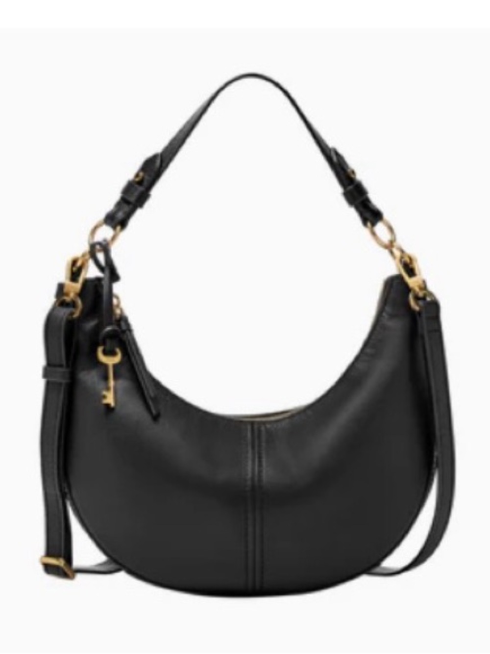 Fossil Black Leather Hobo with Gold-Tone Accents